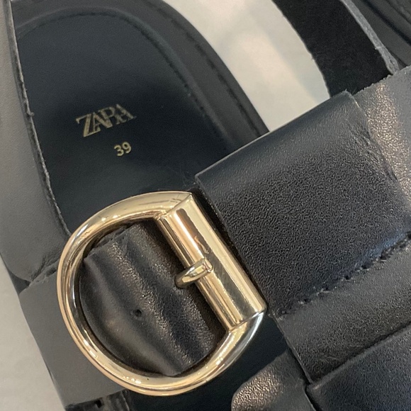 ZARA Black Leather Fisherman Sandal EU 39 Size 8 - Picture 5 of 6